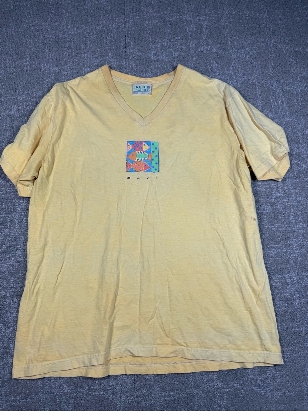 Vintage Fresh Produce Maui Hawaii T-Shirt Yellow Women Size Large